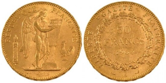 kosuke_dev フランス　フランス第三共和政　50フラン　1904年　金貨　未使用