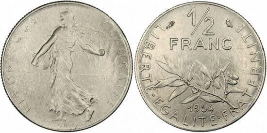 フランス フランス第五共和政 1/2フラン 1964年 硬貨 プルーフ 