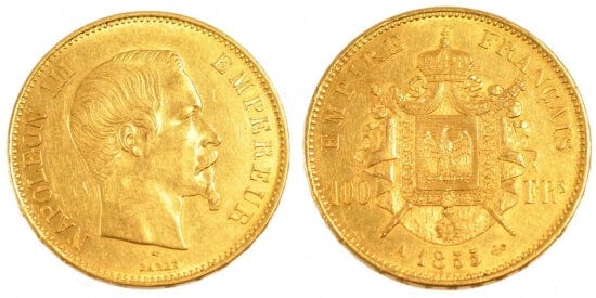 kosuke_dev フランス　フランス第二帝政　100フラン　1855年　金貨　美品
