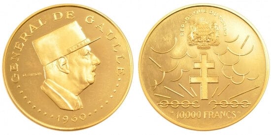 kosuke_dev チャド共和国　1970年　10000フラン　金貨　プルーフ