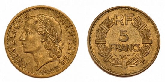 フランス　フランス共和国臨時政府　5フラン　1947年　硬貨　未使用