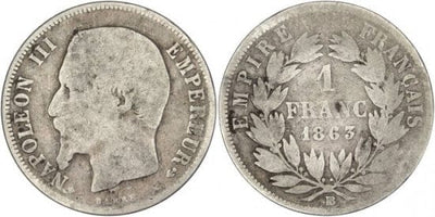 kosuke_dev フランス　フランス第二帝政　1フラン　1863年　銀貨　美品