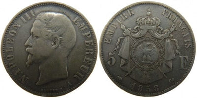 kosuke_dev フランス　フランス第二帝政　5フラン　1858年　銀貨　並品