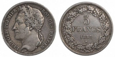 kosuke_dev ベルギー王　レオポルド1世 5フラン　1832年　銀貨　美品