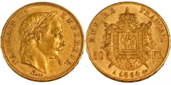 kosuke_dev フランス　フランス第二帝政　50フラン　1864年　金貨　未使用