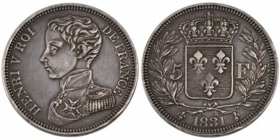 kosuke_dev フランス王　アンリ5世　5フラン　1831年　銀貨　美品