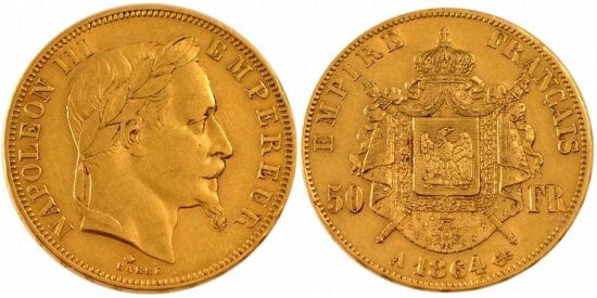 kosuke_dev フランス　フランス第二帝政　50フラン　1864年　金貨　美品