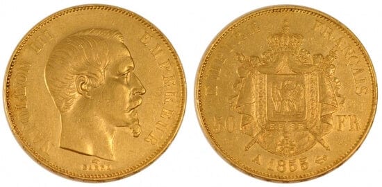 kosuke_dev フランス　フランス第二帝政　50フラン　1855年　金貨　美品