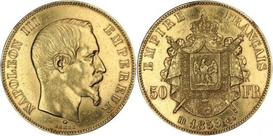 kosuke_dev フランス　フランス第二帝政　50フラン　1859年　金貨　美品