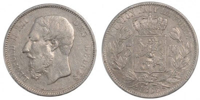kosuke_dev ベルギー王　レオポルド2世　5フラン　1866年　銀貨　美品