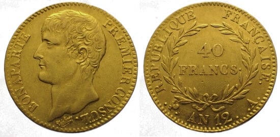kosuke_dev フランス　フランス第一帝政　40フラン　AN12年　金貨　極美品