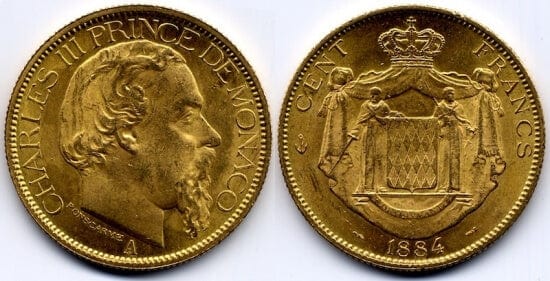 kosuke_dev モナコ大公　シャルル3世　100フラン　1884年　金貨　極美品