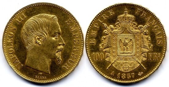 kosuke_dev フランス　ナポレオン3世　100フラン　1857年　金貨　極美品