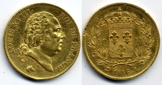 kosuke_dev フランス王　ルイ18世　40フラン　1816年　金貨　極美品