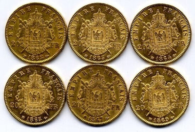 kosuke_dev フランス　ナポレオン3世　20フラン　6枚セット　1862-69年　金貨　美品