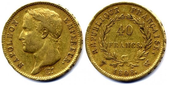 kosuke_dev フランス　ナポレオン1世　40フラン　1808年　金貨　美品