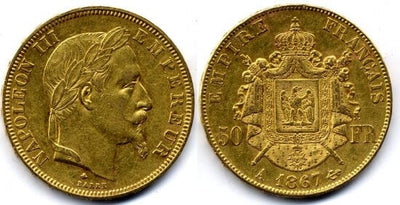 kosuke_dev フランス　ナポレオン3世　50フラン　1867年　金貨　極美品