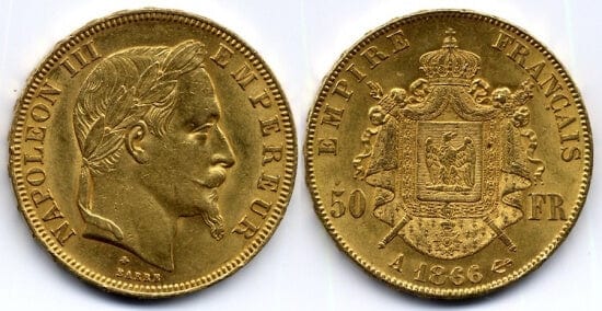 kosuke_dev フランス　ナポレオン3世　50フラン　1866年　金貨　極美品