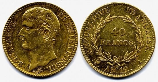 kosuke_dev フランス　ナポレオン1世　40フラン　AN12年　金貨　美品