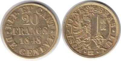 kosuke_dev スイス　ジュネーヴ　20フラン　1848年　金貨　極美品