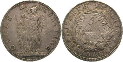 kosuke_dev フランス　スバルピナ共和国　5フラン　1801年　硬貨　極美品