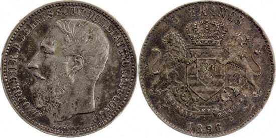 kosuke_dev ベルギー王　レオポルド2世　5フラン　1896年　銀貨　極美品