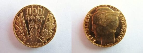 kosuke_dev フランス　フランス第三共和政　100フラン　1936年　金貨　未使用
