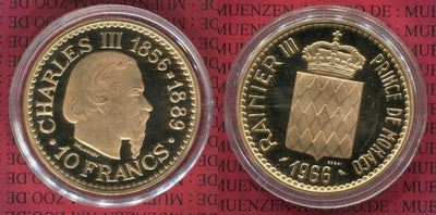 kosuke_dev モナコ大公　レーニエ3世　10フラン　金貨　1966年　プルーフ