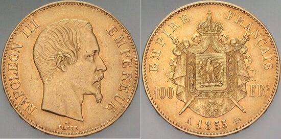 kosuke_dev フランス　ナポレオン3世　100フラン　1855年　金貨　美品