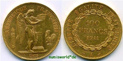 kosuke_dev フランス　フランス第三共和政　100フラン　1911年　金貨　極美品