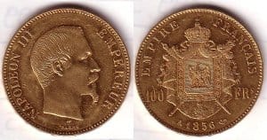 kosuke_dev フランス　フランス第二帝政　100フラン　1865年　硬貨　美品
