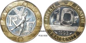 フランス　フランス第五共和政　10フラン　1993年　硬貨
