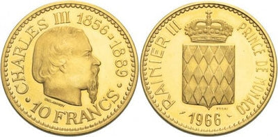 kosuke_dev モナコ大公　シャルル3世　10フラン　1966年　金貨　極美品
