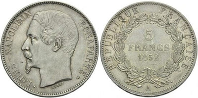 kosuke_dev フランス　ナポレオン3世　5フラン　1852年　銀貨　極美品