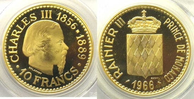 kosuke_dev モナコ大公　レーニエ3世　10フラン　金貨　1966年　未使用