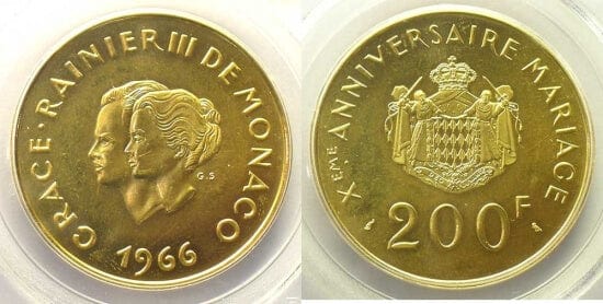 kosuke_dev モナコ大公　レーニエ3世　200フラン　金貨　1966年　未使用