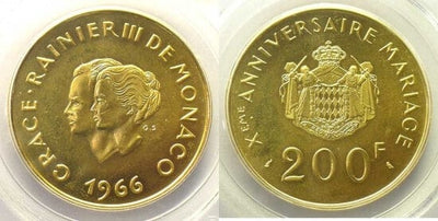 kosuke_dev モナコ大公　レーニエ3世　200フラン　金貨　1966年　未使用