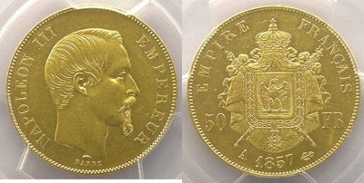 フランス　ナポレオン3世　50フラン　1857年　金貨　極美品