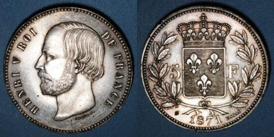 kosuke_dev フランス王　アンリ5世　5フラン　1871年　硬貨　美品