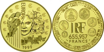 フランス　ヨーロッパ通貨統合記念コイン　655957フラン　金貨　1999年　プルーフ