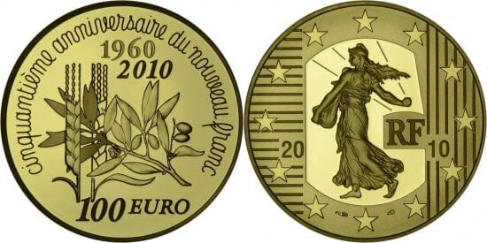 kosuke_dev フランス　50周年記念コイン　100ユーロ　2010年　金貨　プルーフ