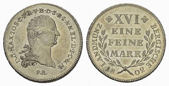 kosuke_dev 神聖ローマ帝国　バイエルン王　マクシミリアン1世　ターラー　銀貨　1802年　未使用