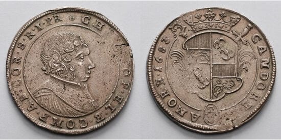 kosuke_dev 神聖ローマ帝国　コルヴァイ 銀貨　2/3ターラー　1683年　極美品