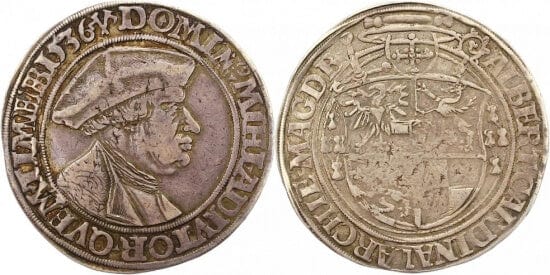 kosuke_dev 神聖ローマ帝国　マクデブルク大司教　アルブレヒトIV　硬貨　1536年　美品