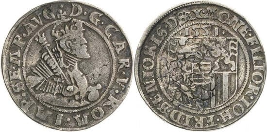 kosuke_dev 神聖ローマ帝国　神聖ローマ皇帝　カール5世　硬貨　1/2ターラー　1551年　美品