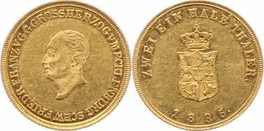 kosuke_dev メクレンブルク＝シュヴェリーン公　フリードリヒ・フランツ1世　金貨　1/2ターラー　1835年　極美品