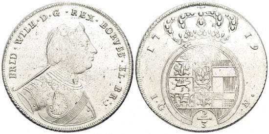 kosuke_dev 神聖ローマ帝国　プロイセン王　フリードリヒ・ヴィルヘルム1世　硬貨　2/3ターラー　1719年　極美品
