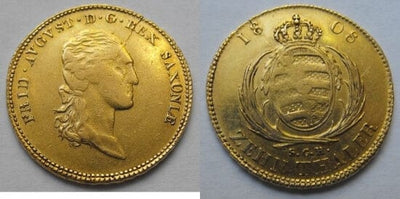 kosuke_dev 神聖ローマ帝国　ザクセン王　フリードリヒ・アウグスト1世　金貨　10ターラー　1808年　美品