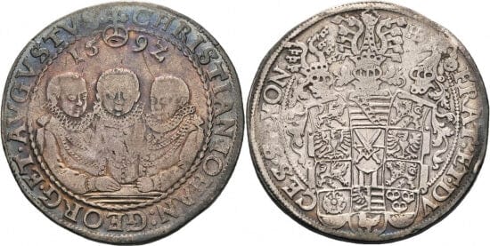 kosuke_dev ザクセン選帝侯　ヨハン・ゲオルク1世、クリスティアン2世、アウグスト　硬貨　ターラー　1547年　美品