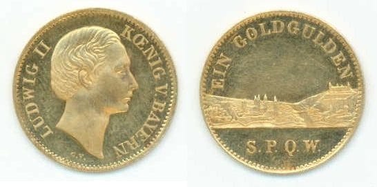 kosuke_dev 神聖ローマ帝国　バイエルン王　ルートヴィヒ2世　金貨　1864年　未使用